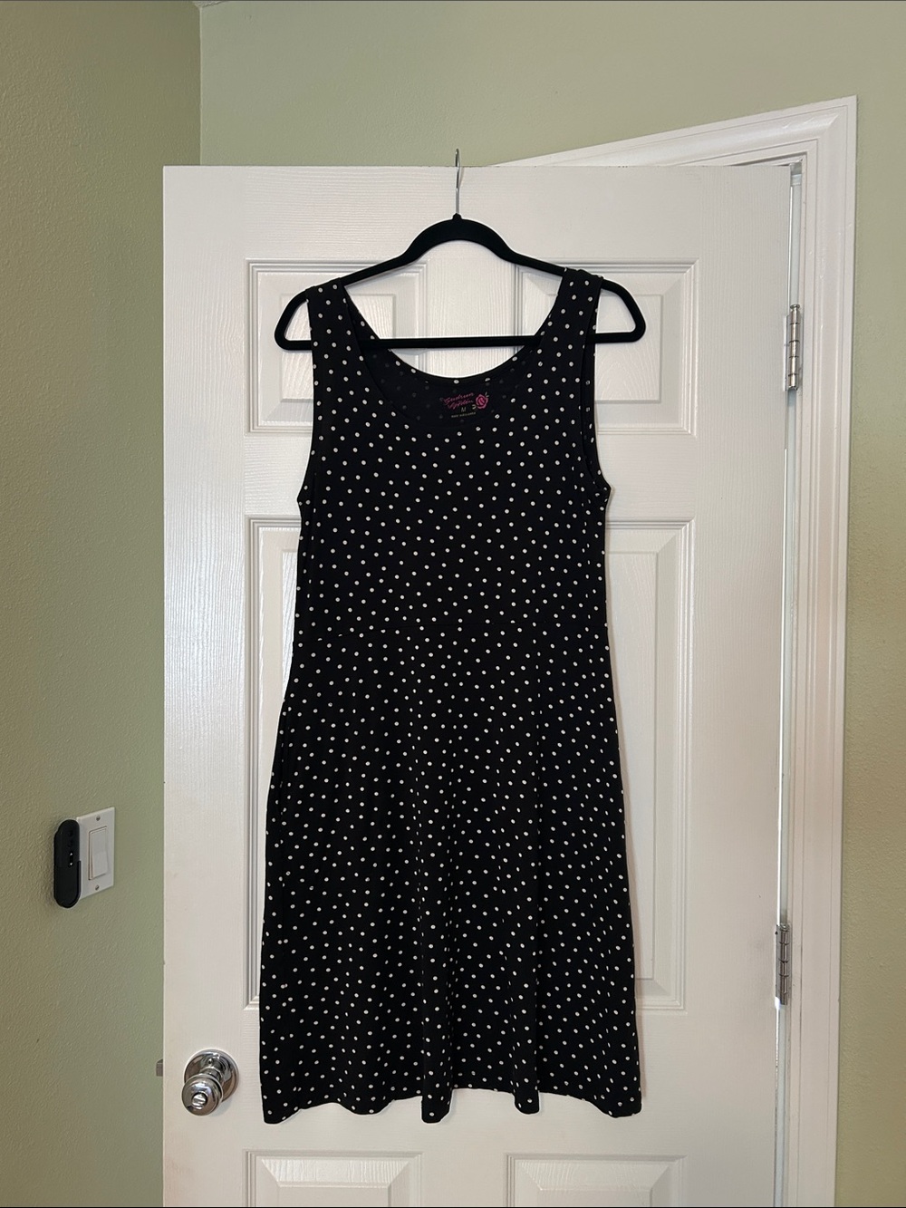 Gudrun Sjoden Black Sleeveless Dress White Polka Dot Print - Picture 2 of 8